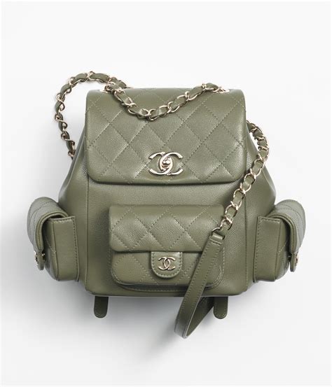 khaki chanel|Backpack, Grained shiny calfskin & gold.